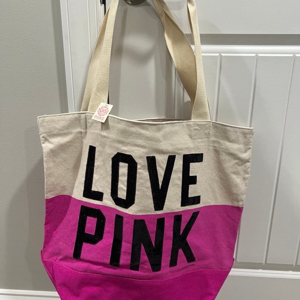 Victoria Secret PINK Sequin Tote Bag Canvas Gym Purse Carryall